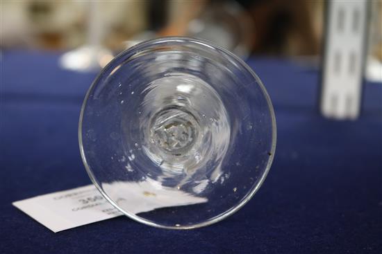 A cordial glass, c.1760, with bell bowl, double series opaque twist stem, 6in.